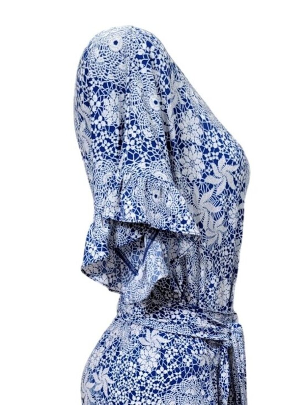 Michael Kors Blue White Print Belted Layered Ruffle Dress XXL - Picture 7 of 10